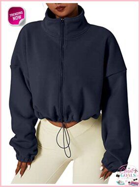 QINSEN Full Zip Fleece Crop Jacket Warm Winter Sherpa Coat